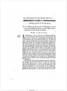 Observations sur les mines de turquoises du royaume; sur le nature de la matière dont on lui donne la couleur